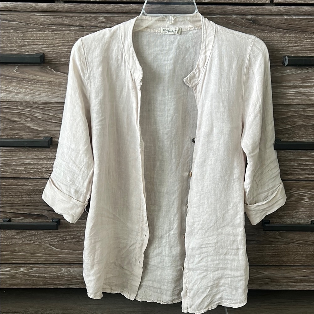 Cream Linen Open-Front Women’s Top